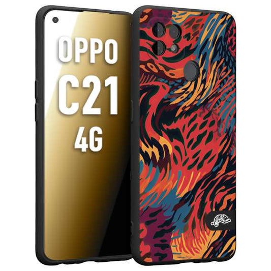 CUSTOMIZZA - Custodia cover nera morbida in tpu compatibile per Realme C21 4G leopardato maculato tigrato colorata fiamme rossa blu arancione
