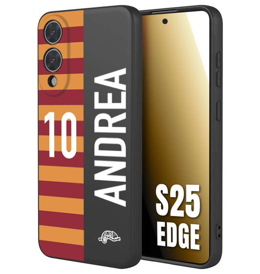 CUSTOMIZZA - Custodia cover nera morbida in tpu compatibile per Samsung S25 EDGE personalizzata calcio football nome e numero calciatori giallo rossi