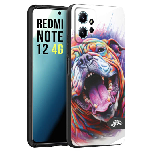 CUSTOMIZZA - Custodia cover nera morbida in tpu compatibile per Xiaomi Redmi Note 12 4G animali color bulldog cane dog colori vibranti disegnato schizzo