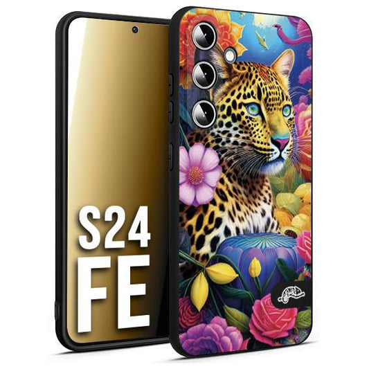 CUSTOMIZZA - Custodia cover nera morbida in tpu compatibile per Samsung S24 FE astratti donna flower fantasia leopardo ghepardo animali colorati