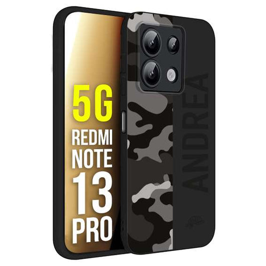 CUSTOMIZZA - Custodia cover nera morbida in tpu compatibile per Xiaomi Redmi Note 13 PRO 5G camouflage mimetico militare personalizzata nome