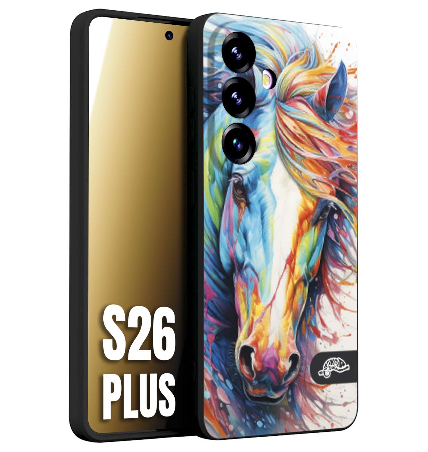 CUSTOMIZZA - Custodia cover nera morbida in tpu compatibile per Samsung S26 PLUS animali color cavallo horse viso colori vibranti disegnato schizzo