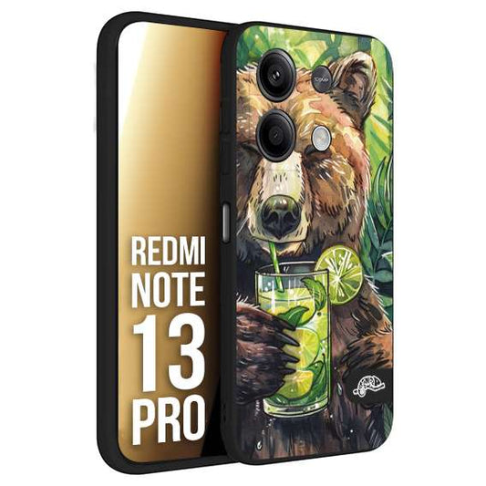 CUSTOMIZZA - Custodia cover nera morbida in tpu compatibile per Xiaomi Redmi Note 13 PRO estate disegnata cocktails animali simpatici orso bear negroni