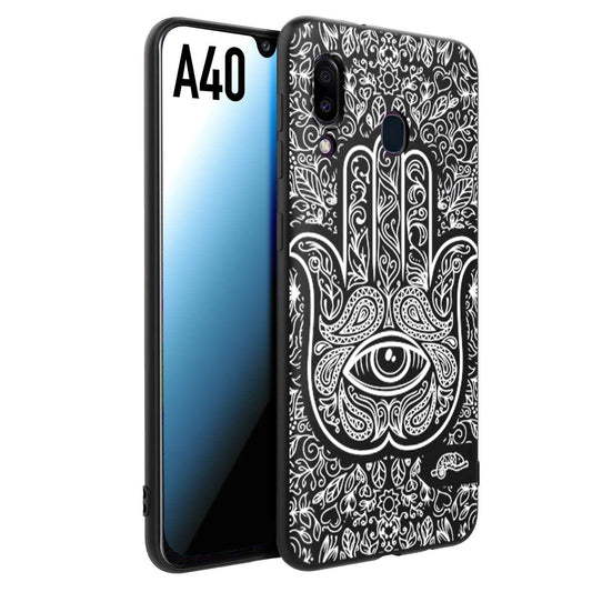 CUSTOMIZZA - Custodia cover nera morbida in tpu compatibile per Samsung A40 mano di fatima effetto rilievo mandala donna