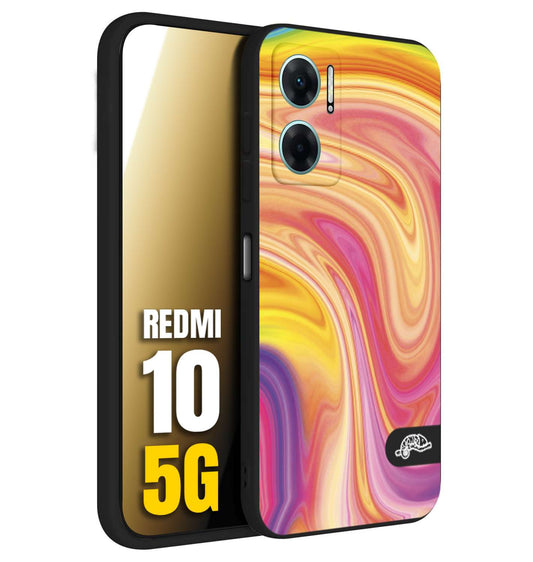 CUSTOMIZZA - Custodia cover nera morbida in tpu compatibile per Xiaomi Redmi 10 5G colorata fantasia vortice marmo onde rosa fucsia gialla