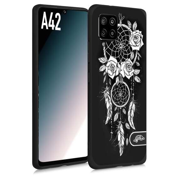 CUSTOMIZZA - Custodia cover nera morbida in tpu compatibile per Samsung A42 acchiappasogni dreamcatcher black and white bianco a rilievo disegnato tattoo tatuaggio