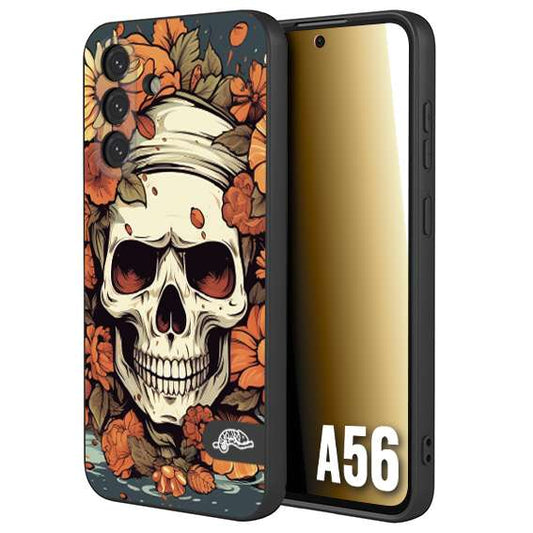 CUSTOMIZZA - Custodia cover nera morbida in tpu compatibile per Samsung A56 5G teschio skull flowers fiori tattoo disegnato alta definizione