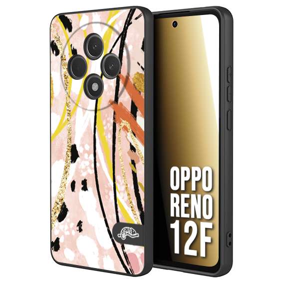 CUSTOMIZZA - Custodia cover nera morbida in tpu compatibile per Oppo Reno 12F fiori astratti donna zebrato leopardato fantasia dorata gialla rosa colorata