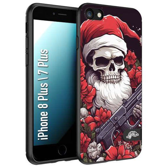 CUSTOMIZZA - Custodia cover nera morbida in tpu compatibile per iPhone 7 Plus - 8 plus teschio natale santa claus fiori tattoo disegnato