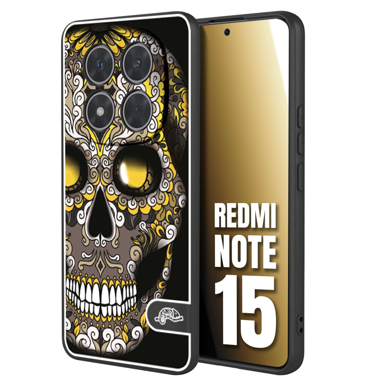CUSTOMIZZA - Custodia cover nera morbida in tpu compatibile per Xiaomi Redmi Note 15 teschio messicano Mexican skull nero giallo