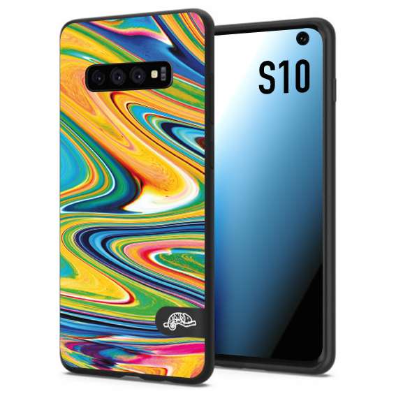 CUSTOMIZZA - Custodia cover nera morbida in tpu compatibile per Samsung S10 colorata fantasia vortice marmo arcobaleno gialla verde blu