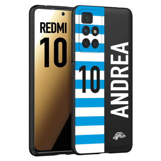 CUSTOMIZZA - Custodia cover nera morbida in tpu compatibile per Xiaomi Redmi 10 personalizzata calcio football nome e numero calciatori biancazzurri