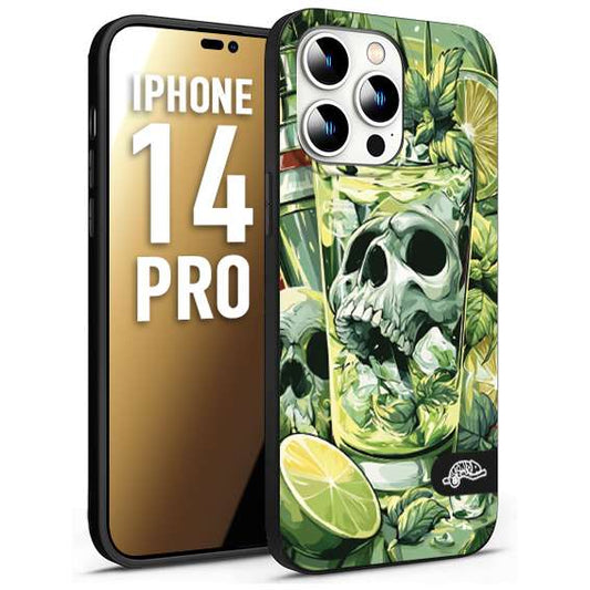 CUSTOMIZZA - Custodia cover nera morbida in tpu compatibile per iPhone 14 PRO Mojito cocktail teschio illustrazione drink lime menta ghiacci tropicale street art
