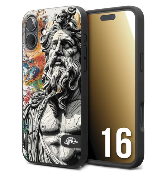 CUSTOMIZZA - Custodia cover nera morbida in tpu compatibile per iPhone 16 statua colorata moderna antico tattoo splash color