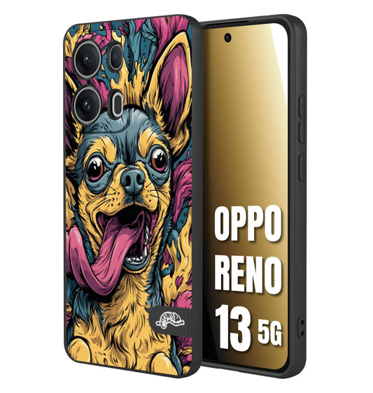 CUSTOMIZZA - Custodia cover nera morbida in tpu compatibile per Oppo Reno 13 5G Chihuahua illustrazione cane pop art cane street art cartone animato