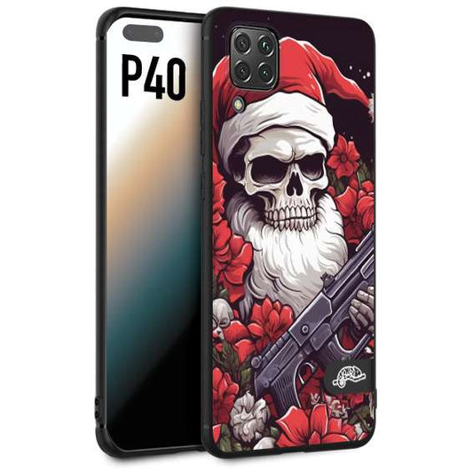 CUSTOMIZZA - Custodia cover nera morbida in tpu compatibile per Huawei P40 teschio natale santa claus fiori tattoo disegnato