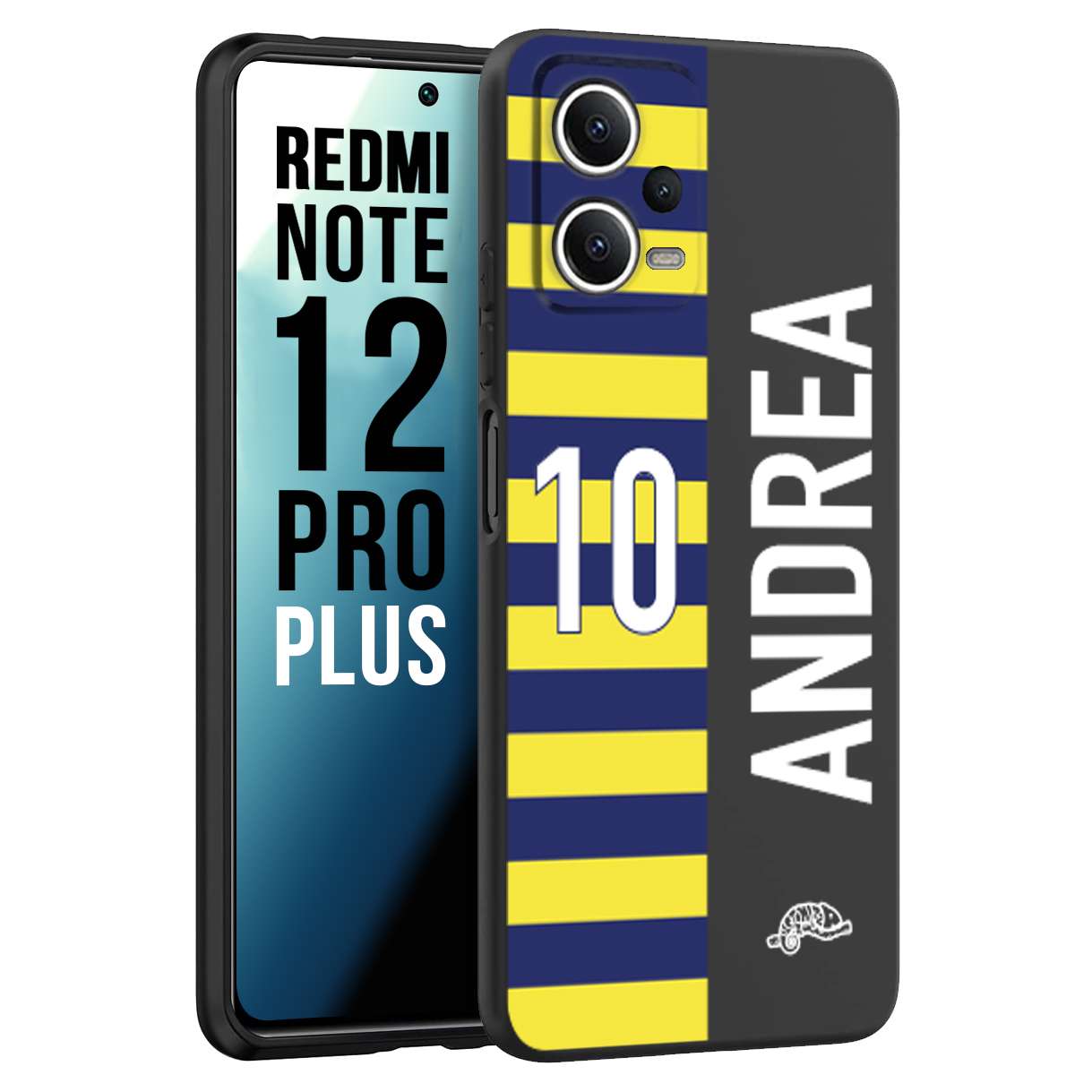 CUSTOMIZZA - Custodia cover nera morbida in tpu compatibile per Xiaomi Redmi Note 12 PRO PLUS personalizzata calcio football nome e numero calciatori giallo blu