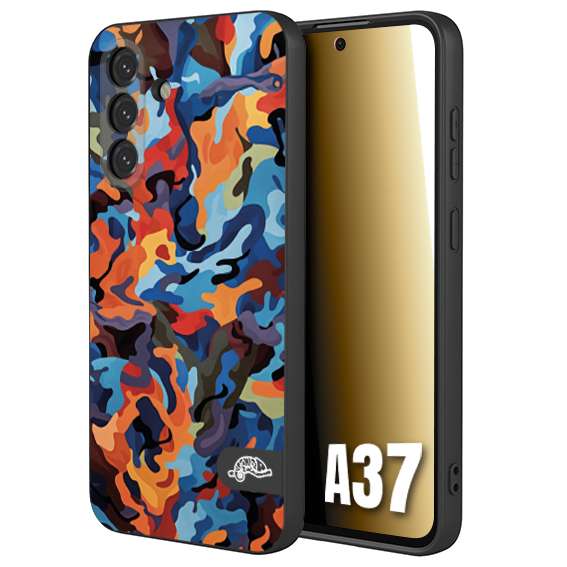 CUSTOMIZZA - Custodia cover nera morbida in tpu compatibile per Samsung A37 camouflage mimetico militare moderno blu arancio rosso