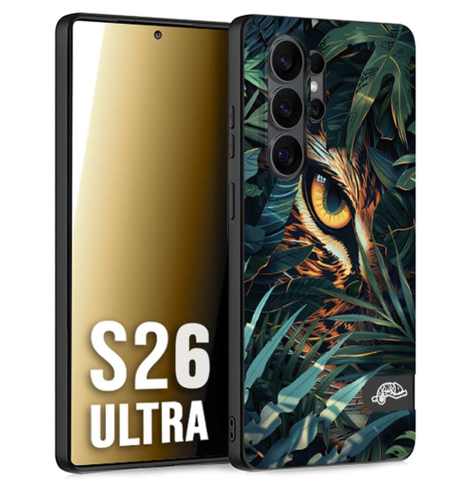 CUSTOMIZZA - Custodia cover nera morbida in tpu compatibile per Samsung S26 ULTRA animali color giungla tropicale occhio di giaguaro felino disegnato