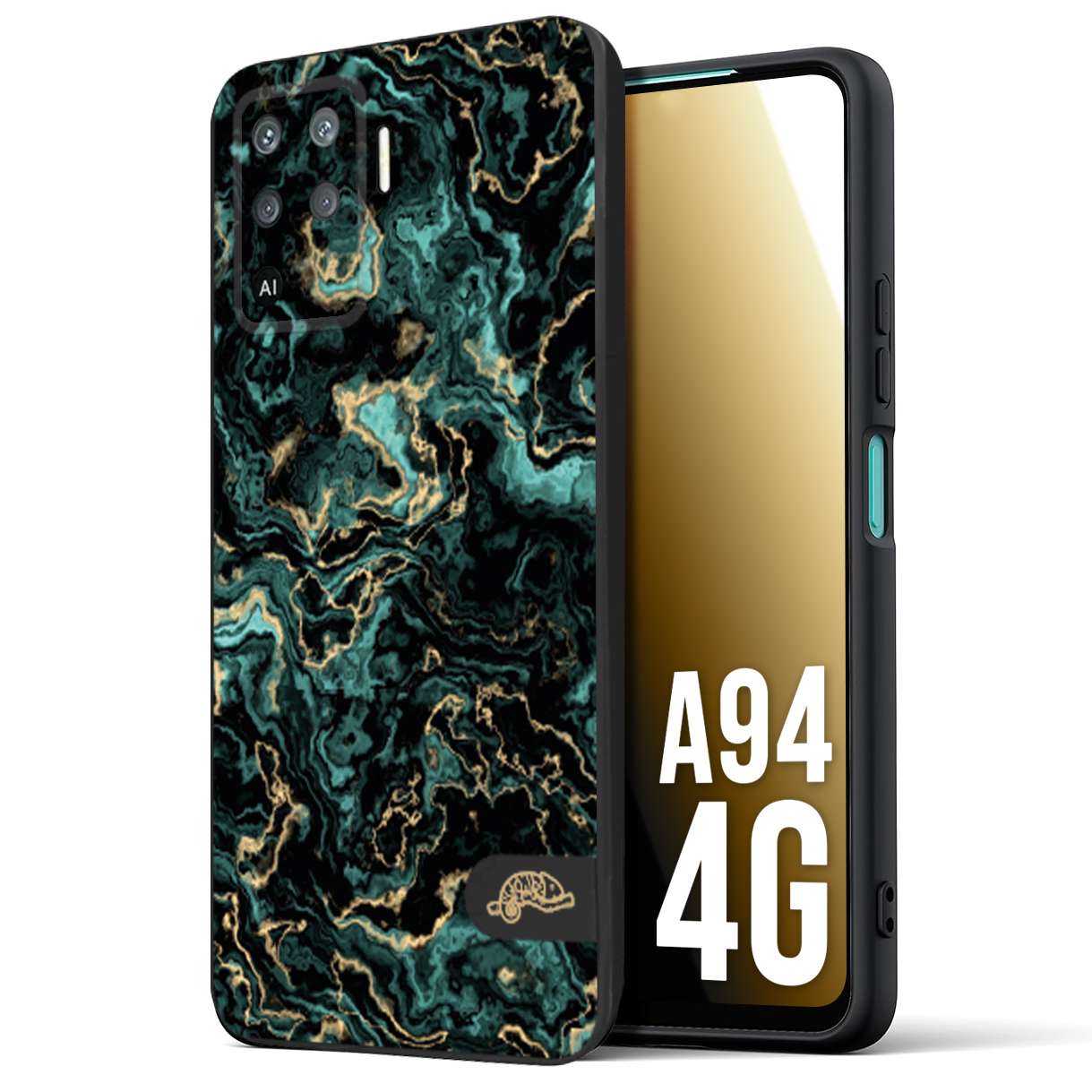 CUSTOMIZZA - Custodia cover nera morbida in tpu compatibile per Oppo A94 4G effetto marmo marble verde green venature dorato pietra