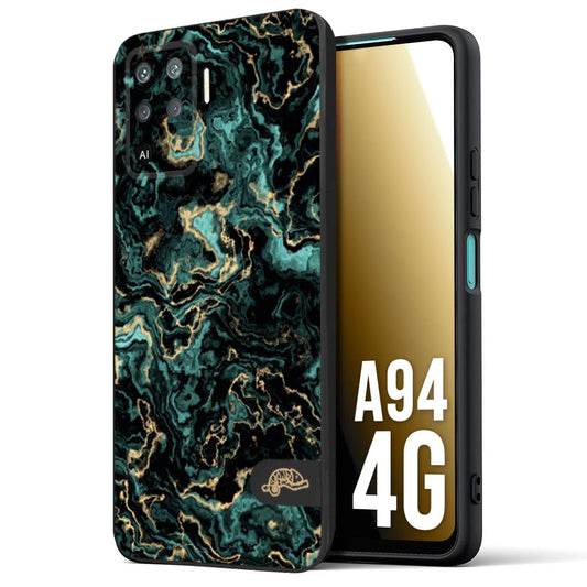 CUSTOMIZZA - Custodia cover nera morbida in tpu compatibile per Oppo A94 4G effetto marmo marble verde green venature dorato pietra
