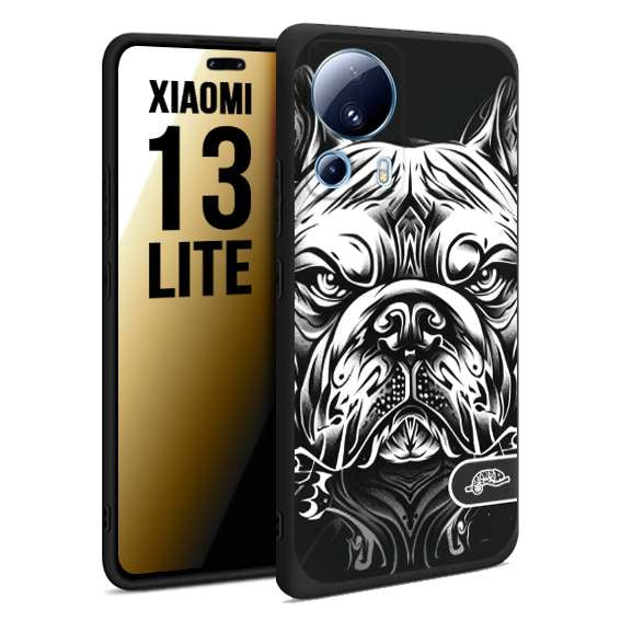 CUSTOMIZZA - Custodia cover nera morbida in tpu compatibile per Xiaomi 13 LITE bulldog bianco a rilievo disegnato tattoo tatuaggio