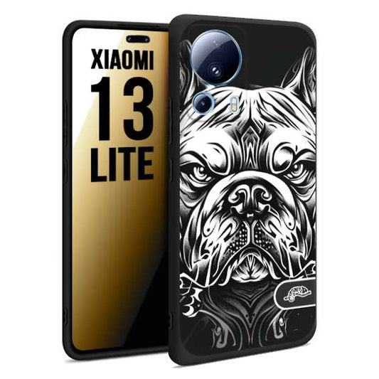 CUSTOMIZZA - Custodia cover nera morbida in tpu compatibile per Xiaomi 13 LITE bulldog bianco a rilievo disegnato tattoo tatuaggio