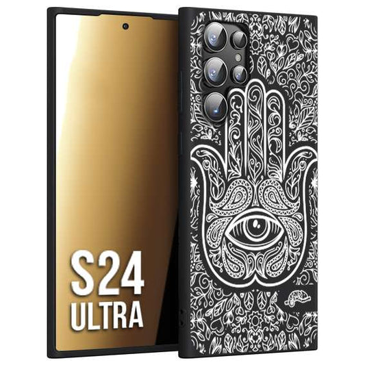 CUSTOMIZZA - Custodia cover nera morbida in tpu compatibile per Samsung S24 ULTRA mano di fatima effetto rilievo mandala donna