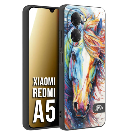 CUSTOMIZZA - Custodia cover nera morbida in tpu compatibile per Xiaomi Redmi A5 animali color cavallo horse viso colori vibranti disegnato schizzo