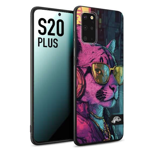 CUSTOMIZZA - Custodia cover nera morbida in tpu compatibile per Samsung S20 PLUS animali cyberpunk pantera street cat fucsia blu giallo