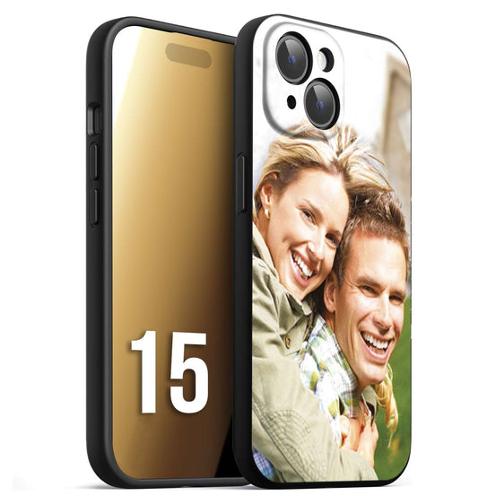 CUSTOMIZZA - Custodia cover nera morbida in tpu compatibile per iPhone 15 personalizzata con foto immagine scritta a piacere