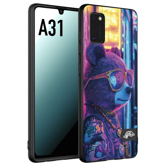 CUSTOMIZZA - Custodia cover nera morbida in tpu compatibile per Samsung A31 animali cyberpunk orsetto orso street bear fucsia blu night