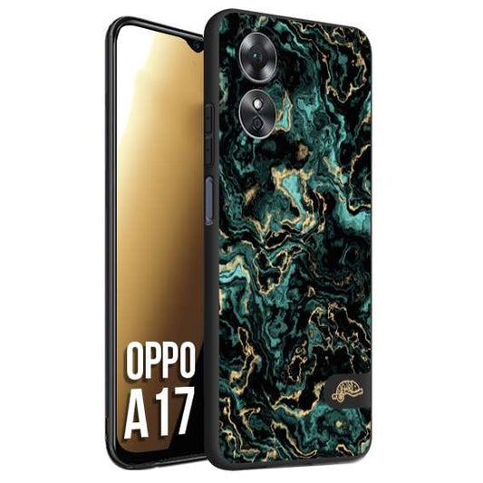 CUSTOMIZZA - Custodia cover nera morbida in tpu compatibile per Oppo A17 effetto marmo marble verde green venature dorato pietra