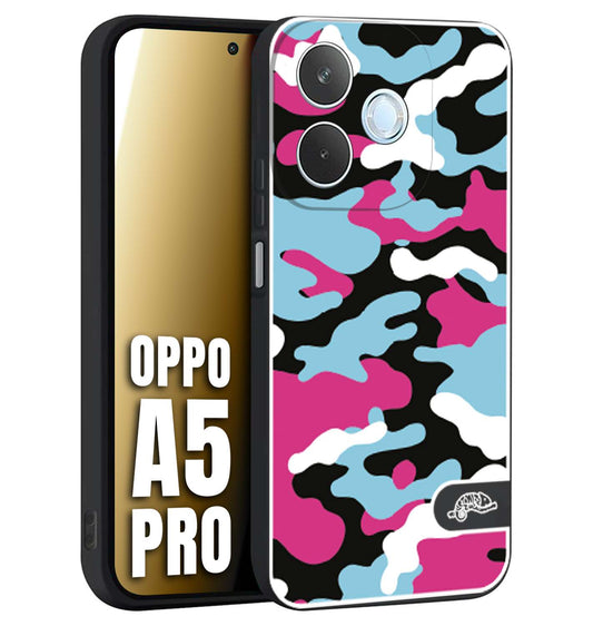 CUSTOMIZZA - Custodia cover nera morbida in tpu compatibile per Oppo A5 PRO camouflage mimetico militare fucsia celeste