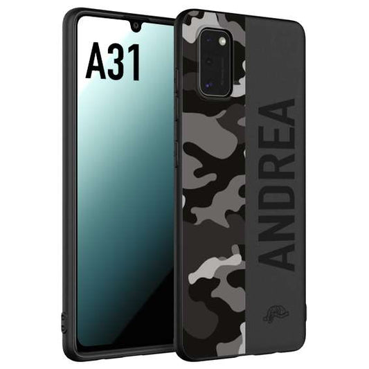 CUSTOMIZZA - Custodia cover nera morbida in tpu compatibile per Samsung A31 camouflage mimetico militare personalizzata nome