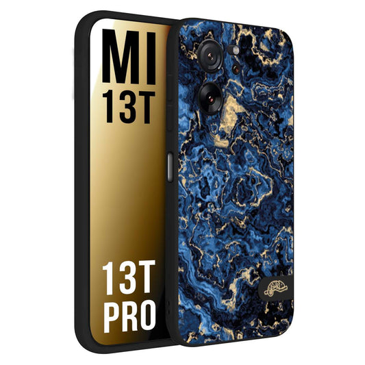 CUSTOMIZZA - Custodia cover nera morbida in tpu compatibile per Xiaomi 13T - 13T PRO effetto marmo marble blu venature dorato psichedelico