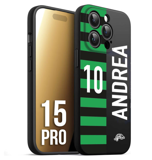 CUSTOMIZZA - Custodia cover nera morbida in tpu compatibile per iPhone 15 PRO personalizzata calcio football nome e numero calciatori neroverde