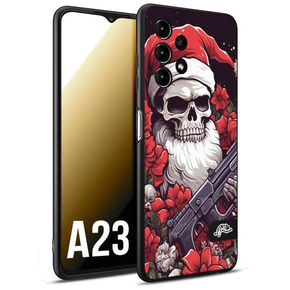 CUSTOMIZZA - Custodia cover nera morbida in tpu compatibile per Samsung A23 teschio natale santa claus fiori tattoo disegnato