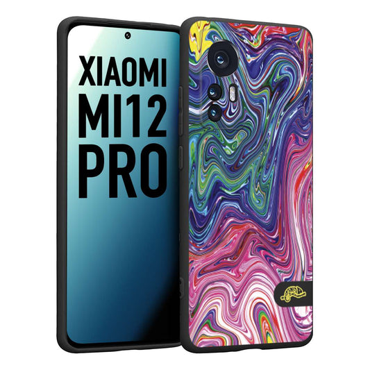 CUSTOMIZZA - Custodia cover nera morbida in tpu compatibile per Xiaomi 12 PRO colorata fantasia vortice marmo arcobaleno rosa blu fucsia