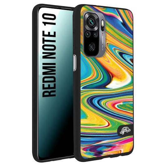 CUSTOMIZZA - Custodia cover nera morbida in tpu compatibile per Xiaomi Redmi Note 10 colorata fantasia vortice marmo arcobaleno gialla verde blu