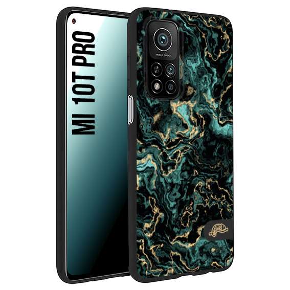 CUSTOMIZZA - Custodia cover nera morbida in tpu compatibile per Xiaomi Mi 10T PRO effetto marmo marble verde green venature dorato pietra