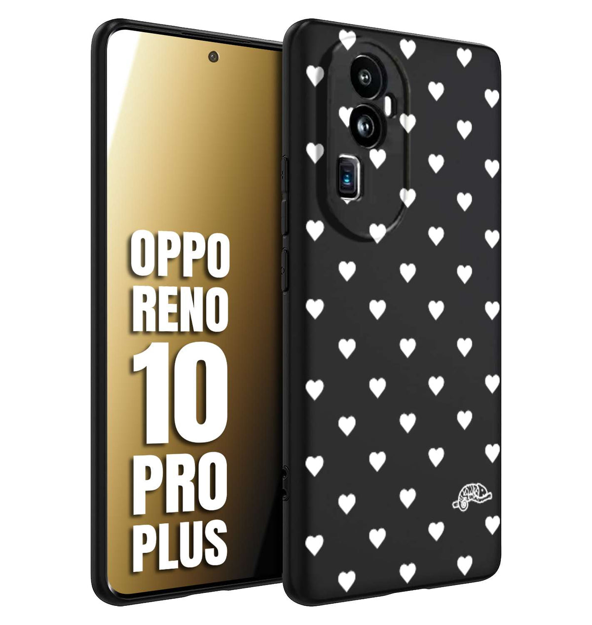 CUSTOMIZZA - Custodia cover nera morbida in tpu compatibile per Oppo Reno 10 PRO PLUS cuori pois bianchi donna pin up vintage