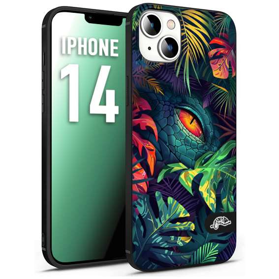 CUSTOMIZZA - Custodia cover nera morbida in tpu compatibile per iPhone 14 animali color giungla tropicale occhio di coccodrillo alligatore disegnato
