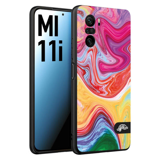 CUSTOMIZZA - Custodia cover nera morbida in tpu compatibile per Xiaomi Mi 11i colorata fantasia vortice marmo onde verde fucsia gialla