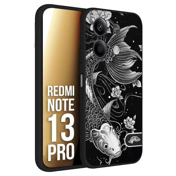 CUSTOMIZZA - Custodia cover nera morbida in tpu compatibile per Xiaomi Redmi Note 13 PRO carpa koi black and white bianco a rilievo disegnato tattoo tatuaggio