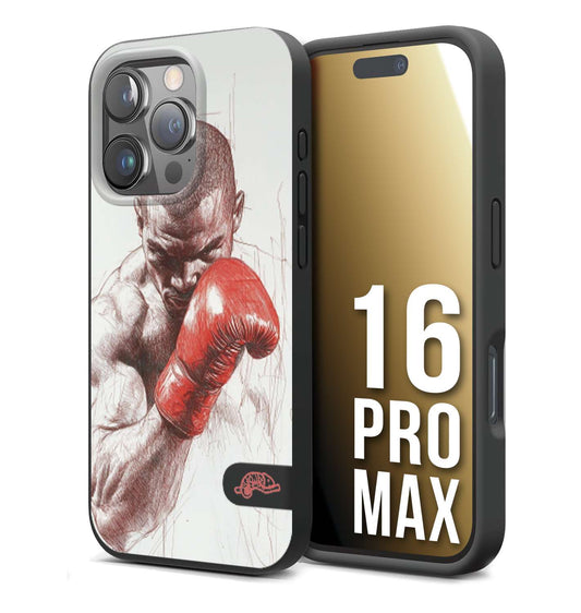 CUSTOMIZZA - Custodia cover nera morbida in tpu compatibile per iPhone 16 PRO MAX pugilato pugili disegno tattoo guantoni box sport primo piano