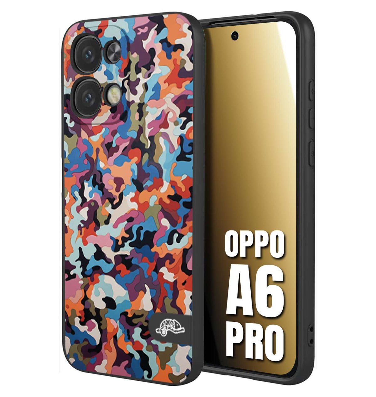 CUSTOMIZZA - Custodia cover nera morbida in tpu compatibile per Oppo A6 PRO camouflage mimetico militare moderno blu arancio rosa