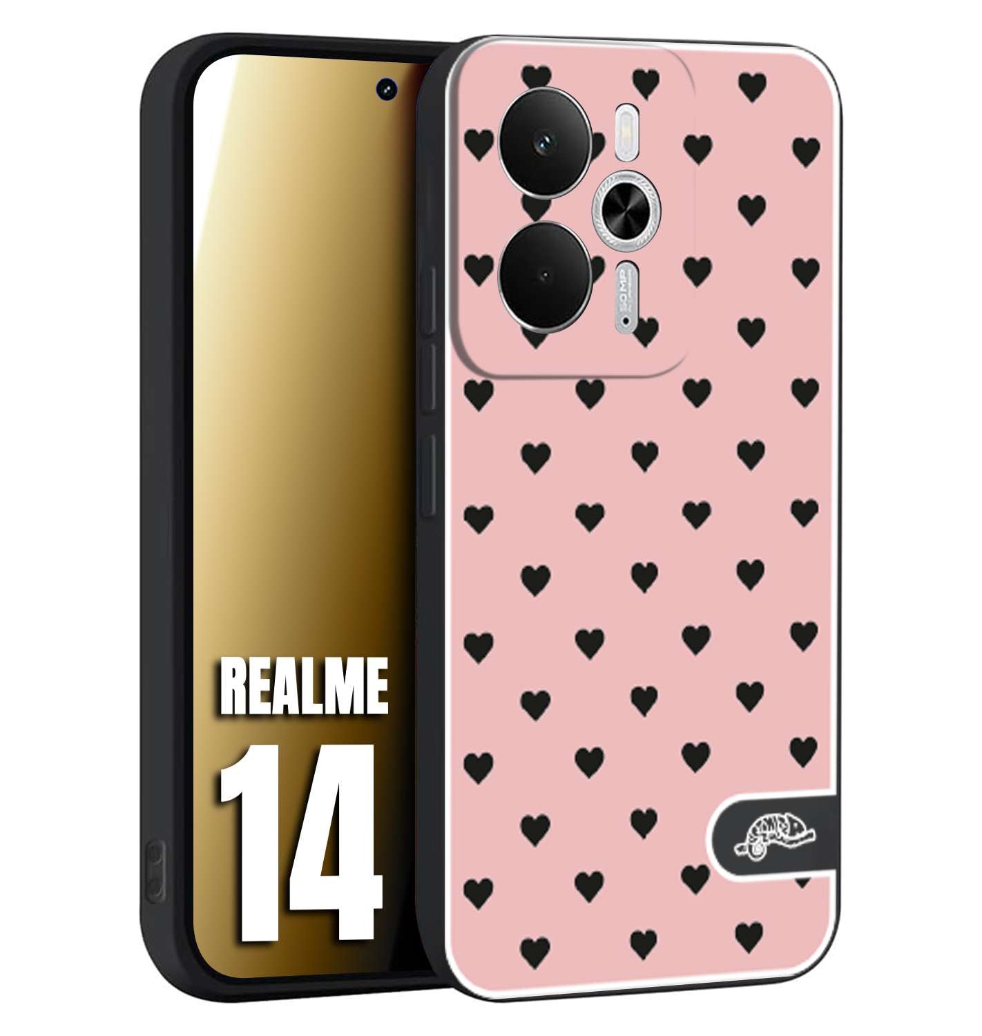 CUSTOMIZZA - Custodia cover nera morbida in tpu compatibile per Realme 14 5G cuori pois rosa donna pin up vintage