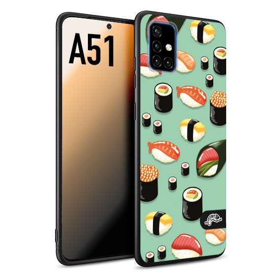 CUSTOMIZZA - Custodia cover nera morbida in tpu compatibile per Samsung A51 sushi disegni giapponese nighiri acquamarina verde