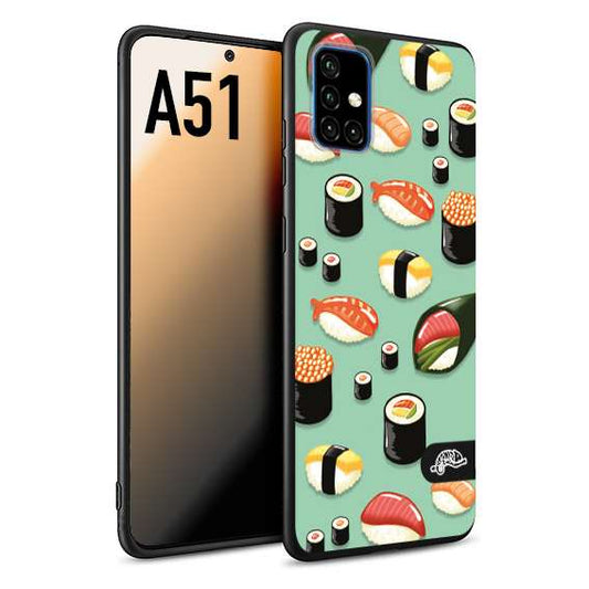 CUSTOMIZZA - Custodia cover nera morbida in tpu compatibile per Samsung A51 sushi disegni giapponese nighiri acquamarina verde